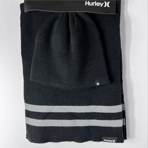 Hurley Black Knit Beanie And Scarf Set NEW - Picture 1 of 1